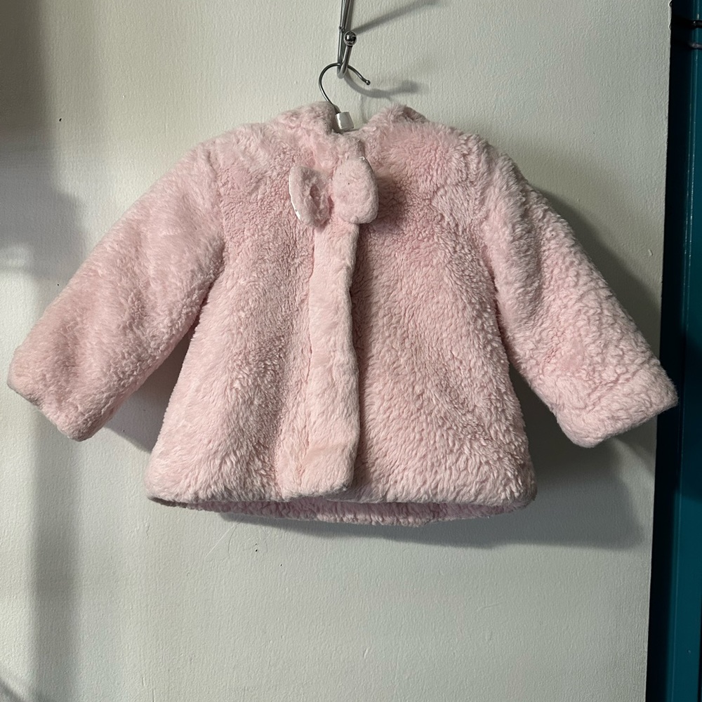 Little me Pink coat jacket with zipper in the front faux fur - Picture 5 of 12